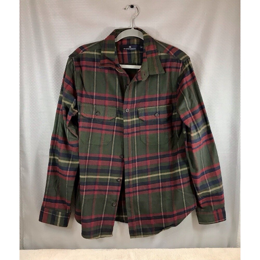Mens Medium Flannel Shirt Plaid Button Down By Rainforest